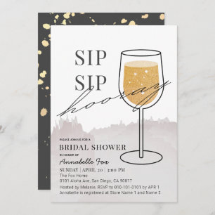 Sip Sip Hooray Gold Weinglas Grau Brautparty Einladung