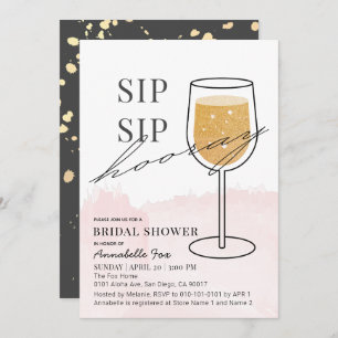 Sip Sip Hooray Gold Weinglas Pink Brautparty Einladung