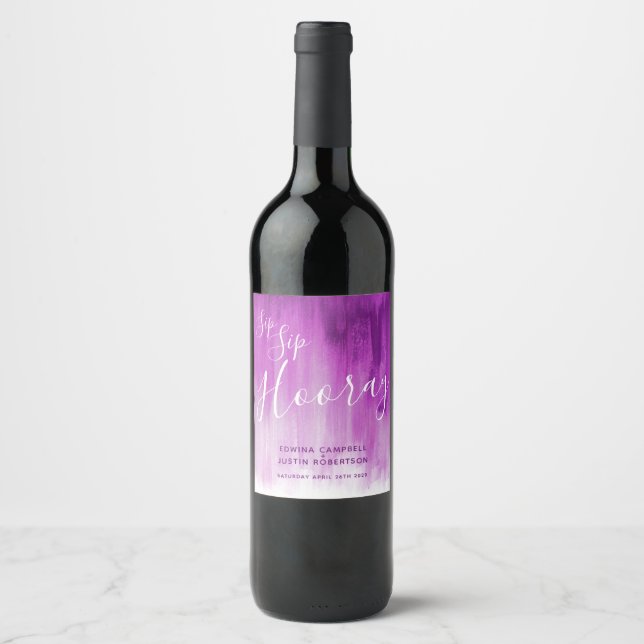 Sip Sip Hooray Hochzeit lila Lila-Weinetiketten Weinetikett (Vorderseite)