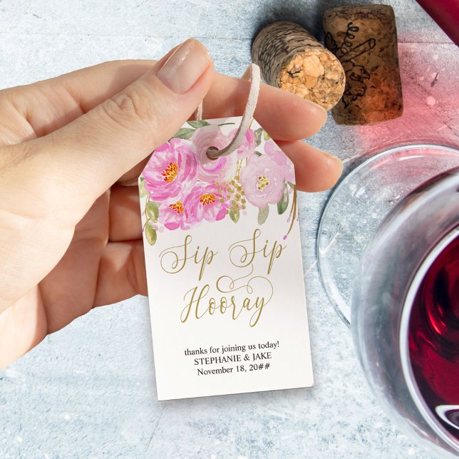 Sip Sip Hooray Kalligraphie Pink und Gold Floral Geschenkanhänger (Sip Sip Hooray thank you gift tag from my Pink and Gold Watercolor Floral Collection)
