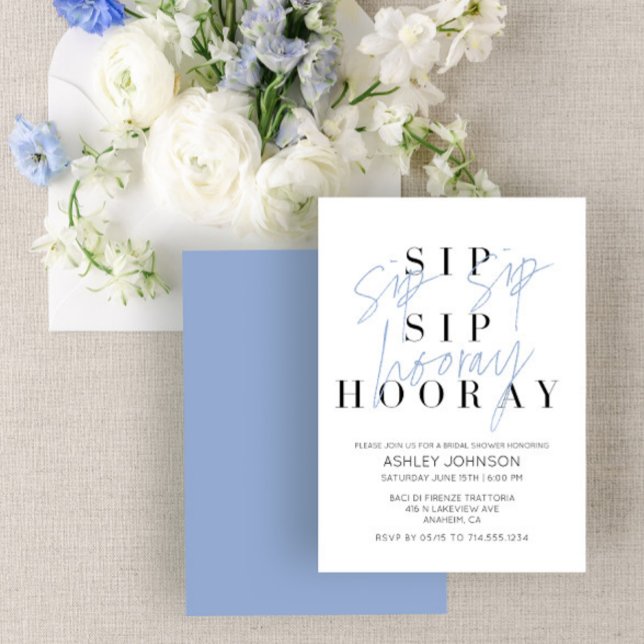 Sip Sip Hooray Modern Steel Blue Brautparty Einladung (Von Creator hochgeladen)