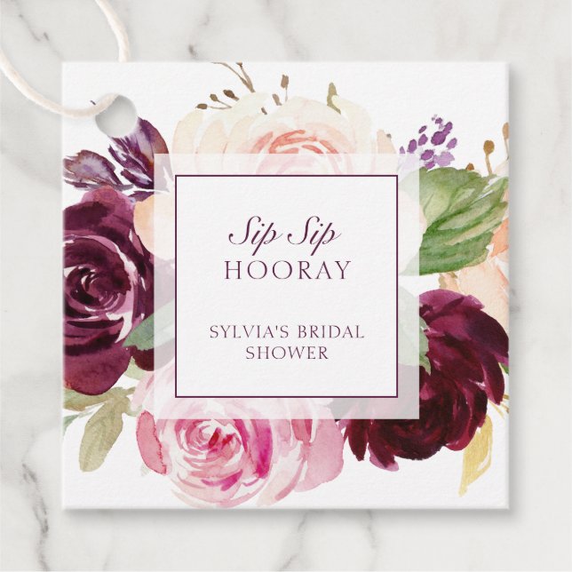 Sip Sip Hooray Moody Plum Floral Brautparty Geschenkanhänger (Vorderseite)