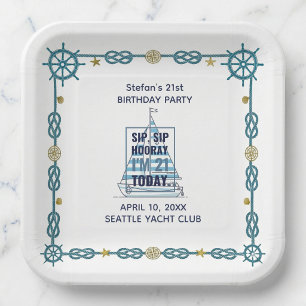 Sip Sip Hooray Nautical 21. Geburtstag Pappteller
