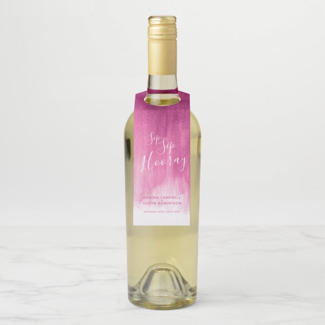 Sip Sip Hooray personalisierte Hochzeit abstrakt r Flaschenanhänger (Auf Flasche)