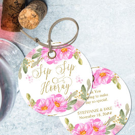 Sip Sip Hooray Pink und Gold Aquarellblume Geschenkanhänger
