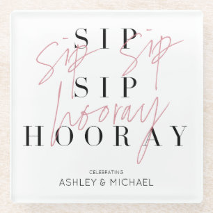 Sip Sip Hooray Schwarz-weiß Pink Engagement Party Glasuntersetzer