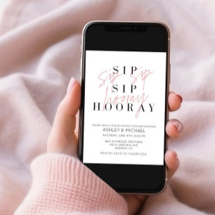 Sip Sip Hooray Schwarz-weißes Foto Couple Dusche Einladung