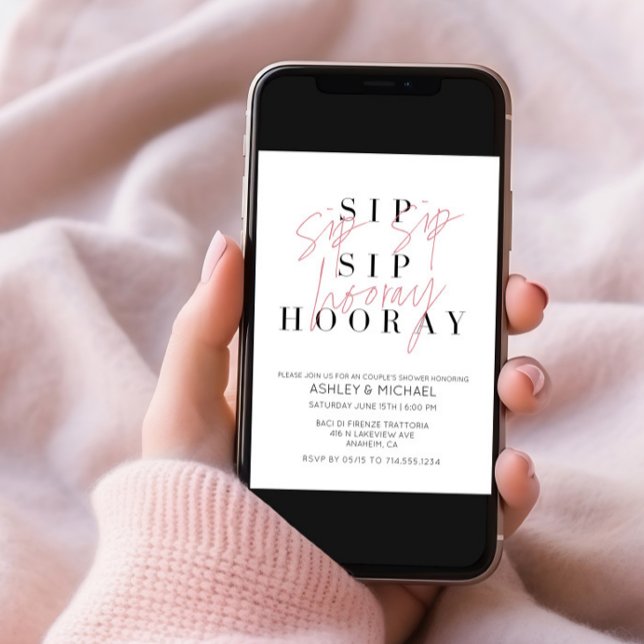 Sip Sip Hooray Schwarz-weißes Foto Couple Dusche Einladung (Von Creator hochgeladen)