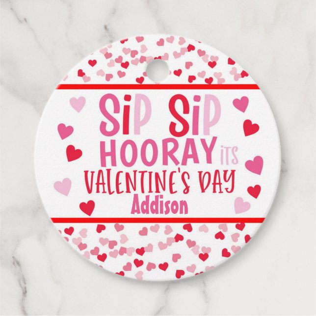 Sip SIp Hooray Strohvalentin Gunst Round Geschenkanhänger (Vorderseite)