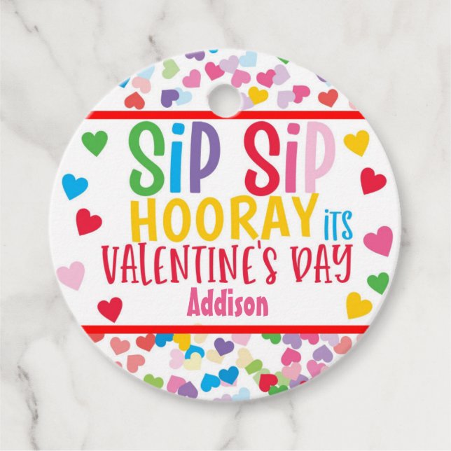 Sip SIp Hooray Strohvalentin zugunsten Round Favor Geschenkanhänger (Vorderseite)