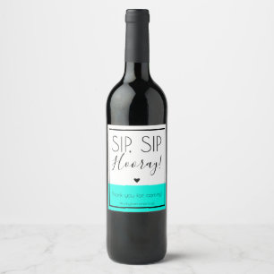 Sip Sip Hurra Blau und schwarzer Deckel zum Öffnen Weinetikett