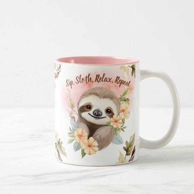 "Sip, Sloth, Relax, Repeat" Zweifarbige Tasse (Rechts)