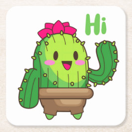 Sip & Smile Coaster – Cactus Says Hi Rechteckiger Pappuntersetzer