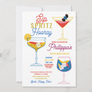 Sip Spritz Hooray Party Cocktails Getränke Geburts Einladung