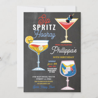 Sip Spritz Hooray Party Cocktails Getränke Geburts Einladung