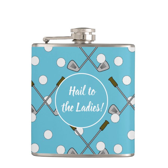 Sip & Swing – Hellblaue Golfclub-Flasche Flachmann (Vorderseite)