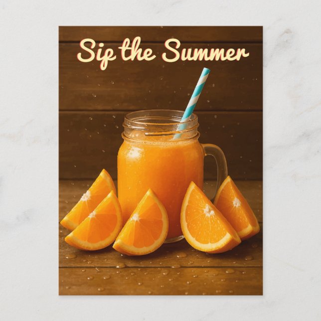 Sip the Summer - Orange Juice Fruit Postcard Postkarte (Vorderseite)
