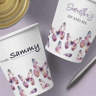 Sip und See Butterfly Theme Lila Custom Pappbecher