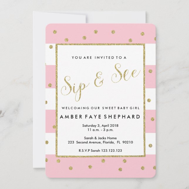 Sip und See laden, neues Baby, willkommenes Party Einladung (Vorderseite)