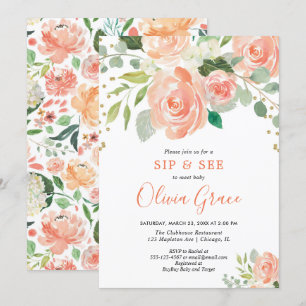 Sip und sehen florale Aquarellfarben Grün Mädchen  Einladung