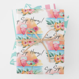 Sippin'   Tropical Beach Hibiskus Hooray Geschenkpapier Set