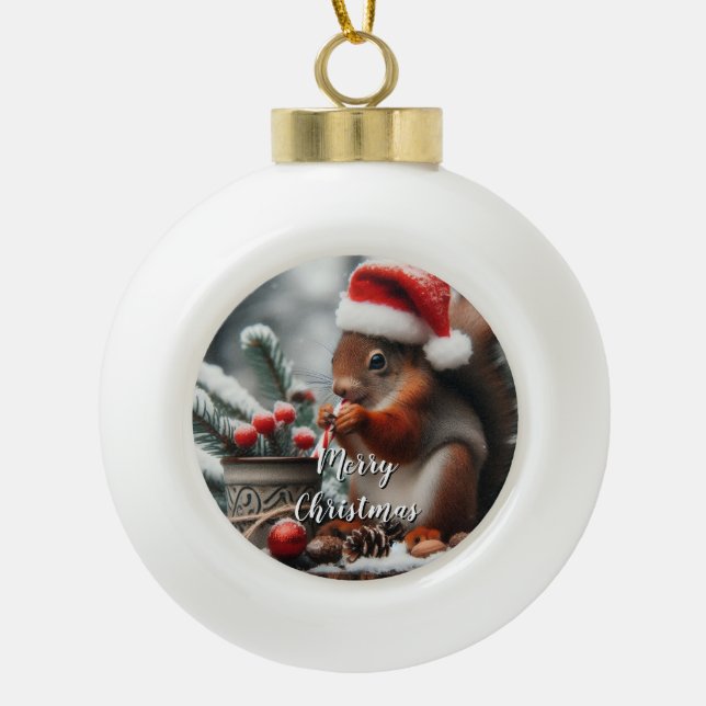 Sipping Eichhörnchen Weihnachtsschmuck Keramik Kugel-Ornament (Vorderseite)