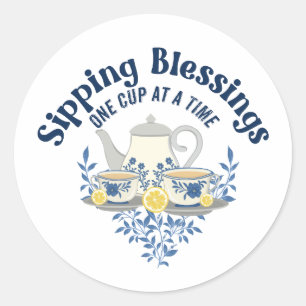 Sipping Sessings a cup time Runder Aufkleber