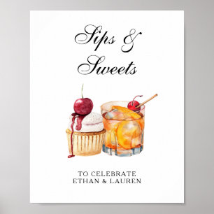 Sips & Sweets Hochzeitscocktail & Cupcake Poster