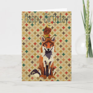 Sir Fox Alot & Owl Geburtstagkarte Karte