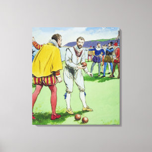 Sir Francis Drake (1540/3-96), spielend Schalen, v Leinwanddruck