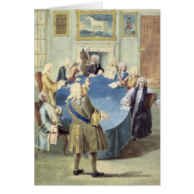 Sir Robert Walpole, der sein Kabinett adressiert (Vorne)