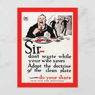 Sir, verschwende keine Lebensmittel Vintagen Erste Postkarte