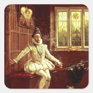 Sir Walter Raleighs Erster Raucher Quadratischer Aufkleber
