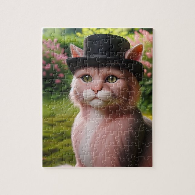 Sir Whiskers die Katze in Blüte Puzzle (Vertikal)