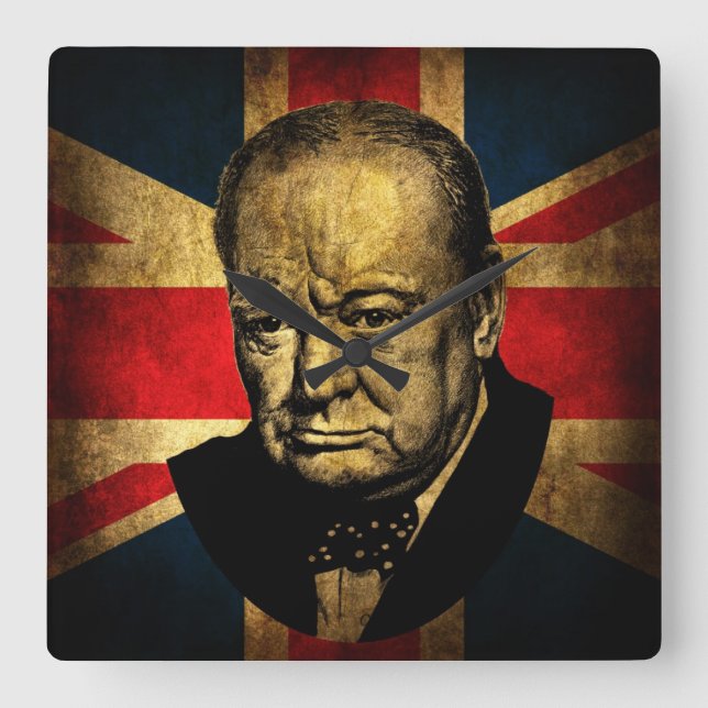 Sir Winston Churchill Quadratische Wanduhr (Vorderseite)