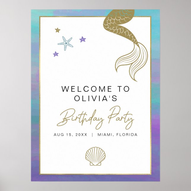 SIREN Mermaid Tropical Birthday Party Willkommen Poster (Vorne)