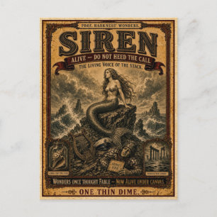 Sirene, Vintage-Zirkus-Monster Postkarte
