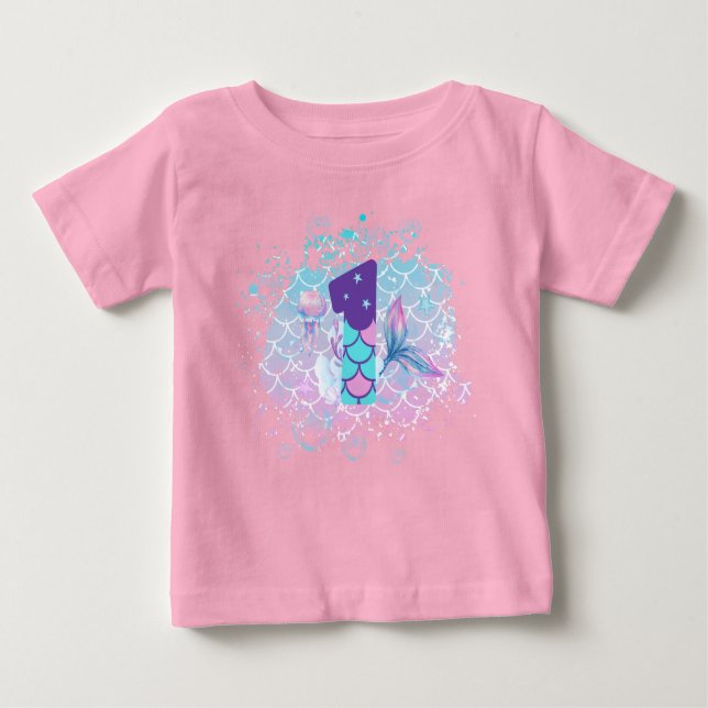 Sirenita con Número 1, Primer Cumpleaños Infantil Baby T-shirt (Vorderseite)