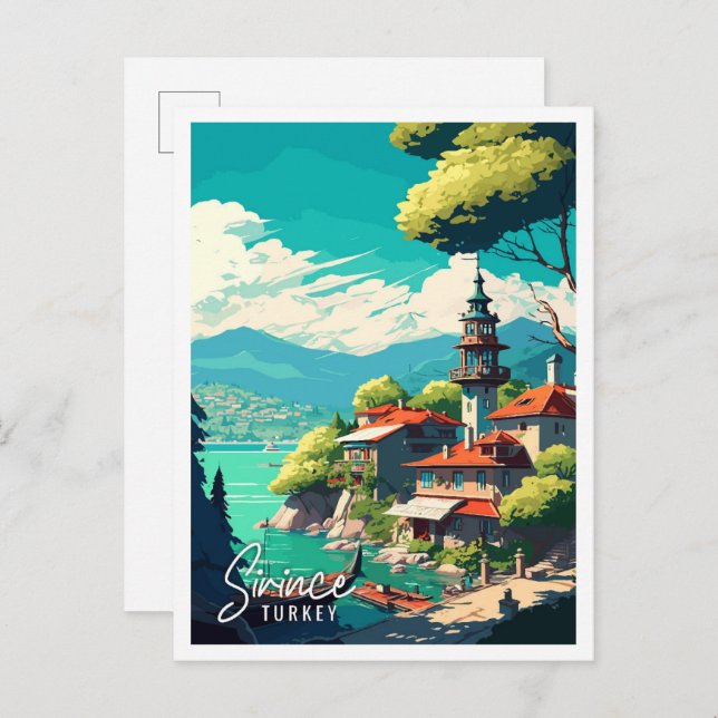Sirince Türkei Vintage Reise Illustration Postkarte (Vorne/Hinten)