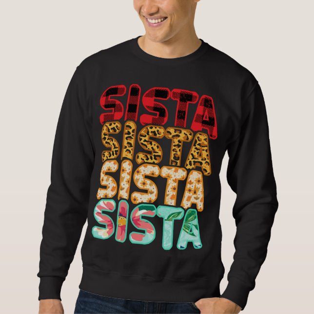 Sista Sister Leopard Red Kariert Sunflower Family  Sweatshirt (Vorderseite)