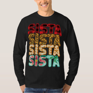 Sista Sister Leopard Red Kariert Sunflower Family T-Shirt