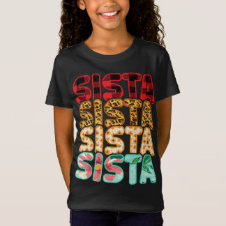 Sista Sister Leopard Red Kariert Sunflower Family T-Shirt