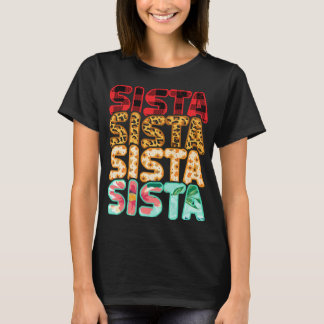 Sista Sister Leopard Red Kariert Sunflower Family T-Shirt