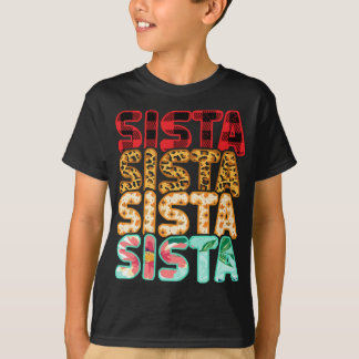 Sista Sister Leopard Red Kariert Sunflower Family  T-Shirt
