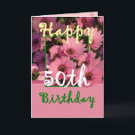 SISTER - 50. Geburtstag mit Pink Daisy Blume Karte<br><div class="desc">Diese fröhlichen rosa Blume und der begleitende Vers der "magischen Blume" sind ein süßer Weg, Ihrer Schwester einen guten Geburtstag zu wünschen. Inside text ist anpassbar, sodass Sie Ihre eigene Stimmung hinzufügen können. Um mehr von meinen Geburtstagskarten zu sehen, geben Sie das Jahr ein, das Sie gewollt haben, und geben...</div>