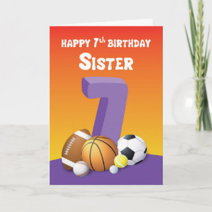 Sister 7th Birthday Sports Balls Karte