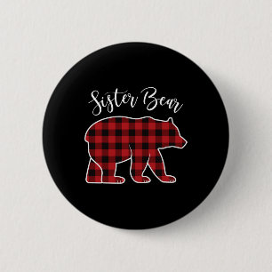 Sister Bear Pajama Red Buffalo Xmas Funny Family C Button