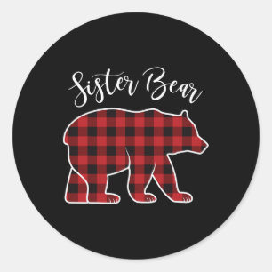 Sister Bear Pajama Red Buffalo Xmas Funny Family C Runder Aufkleber