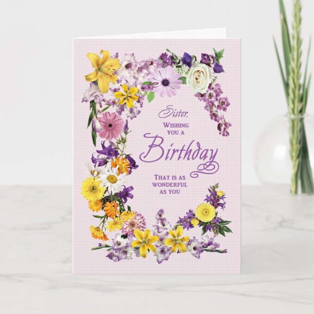 Sister Birthday Blume Frame Card Karte (Vorderseite)