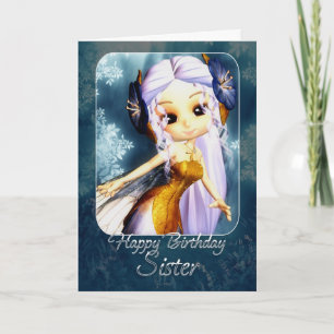 Sister Birthday Card - Cute Blue Fairy Karte